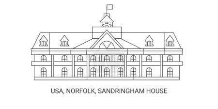 Téléchargez les illustrations : Usa, Norfolk, Sandringham House, illustration vectorielle de ligne de repère de voyage - en licence libre de droit