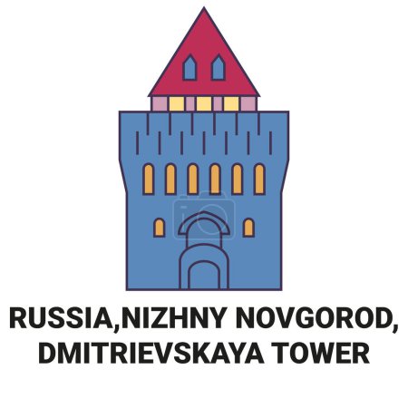 Illustration for Russia,Nizhny Novgorod, Dmitrievskaya Tower travel landmark line vector illustration - Royalty Free Image