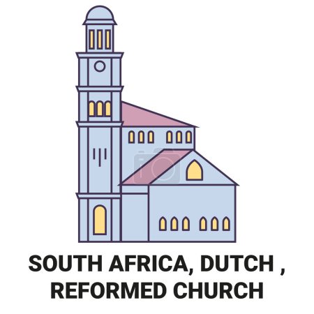 Téléchargez les illustrations : Afrique du Sud, Néerlandais, Église réformée Voyage illustration vectorielle de ligne - en licence libre de droit