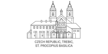 Illustration for Czech Republic, Trebic, St. Procopius Basilica travel landmark line vector illustration - Royalty Free Image