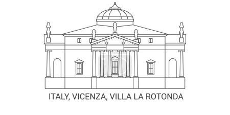 Italien, Vicenza, Villa La Rotonda, Reise-Meilenstein Linienvektorillustration