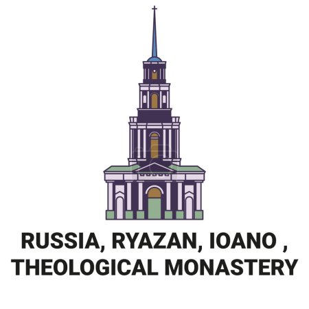 Téléchargez les illustrations : Russie, Ryazan, Ioano, illustration vectorielle de ligne de voyage de monastère théologique - en licence libre de droit