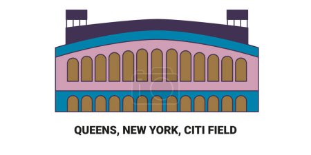 Illustration for United States, Queens, New York, Citi Field, travel landmark line vector illustration - Royalty Free Image