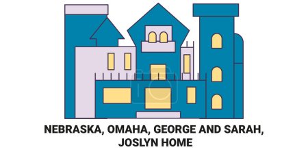 Illustration for United States, Nebraska, Omaha, George And Sarah, Joslyn Home travel landmark line vector illustration - Royalty Free Image