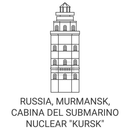 Ilustración de Rusia, Murmansk, Cabina Del Submarino Nuclear Kursk recorrido hito línea vector ilustración - Imagen libre de derechos