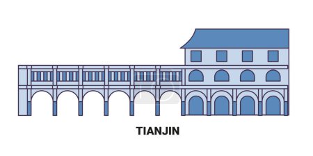 Ilustración de China, Tianjin viaje hito línea vector ilustración - Imagen libre de derechos