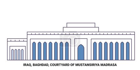 Téléchargez les illustrations : Irak, Bagdad, cour de Mustansiriya Madrasa voyage illustration vectorielle ligne historique - en licence libre de droit