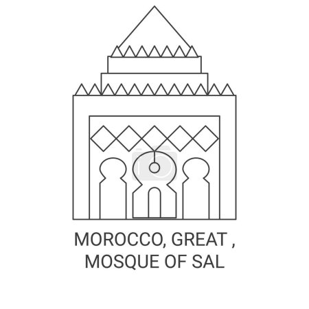 Illustration for Morocco, Great , Mosque Of Sal travel landmark line vector illustration - Royalty Free Image