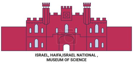 Téléchargez les illustrations : Israël, Haïfa, Israël National, Musée des sciences illustration vectorielle de ligne de voyage - en licence libre de droit