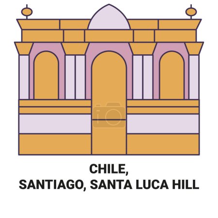Téléchargez les illustrations : Chili, Santiago, Santa Luca Hill Voyage illustration vectorielle de ligne historique - en licence libre de droit