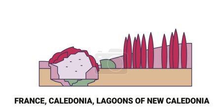 Illustration for France, Caledonia, Lagoons travel landmark line vector illustration - Royalty Free Image