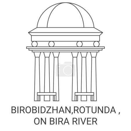 Ilustración de Rusia, Birobidzhan, Rotonda En el río Bira recorrido hito línea vector ilustración - Imagen libre de derechos