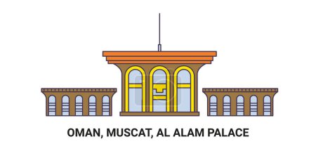 Illustration for Oman, Muscat, Al Alam Palace, travel landmark line vector illustration - Royalty Free Image