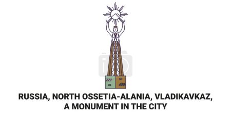 Illustration for Russia, North Ossetiaalania, Vladikavkaz, A Monument In The City travel landmark line vector illustration - Royalty Free Image