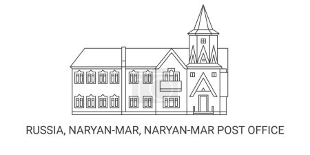 Illustration for Russia, Naryanmar, Naryanmar Post Office, travel landmark line vector illustration - Royalty Free Image