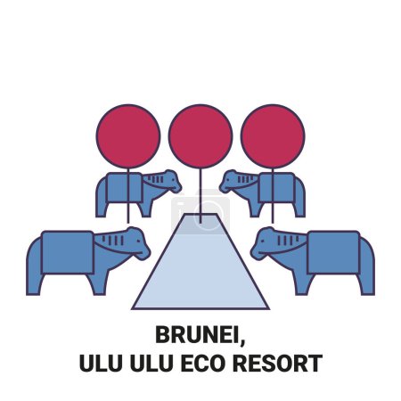 Téléchargez les illustrations : Brunei, Ulu Illustration vectorielle de ligne de voyage Ulu Eco Resort - en licence libre de droit