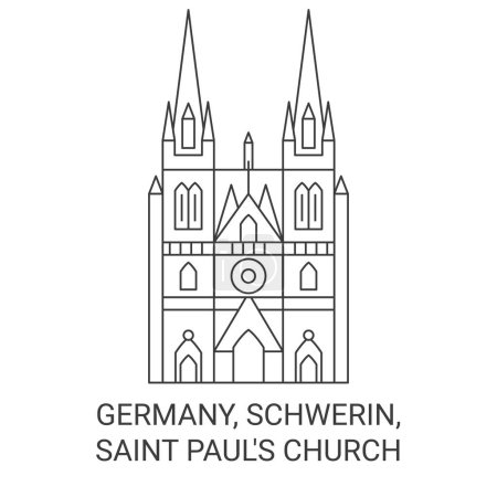 Téléchargez les illustrations : Allemagne, Schwerin, Saint Pauls Illustration vectorielle de ligne de voyage de l'église - en licence libre de droit