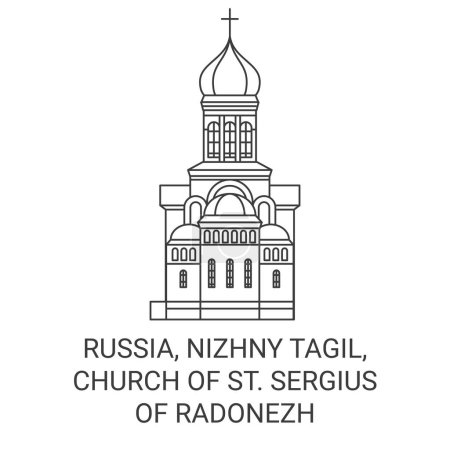 Ilustración de Rusia, Nizhny Tagil, Iglesia de San Sergio de Radonezh viaje hito línea vector ilustración - Imagen libre de derechos