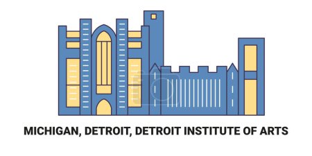 Téléchargez les illustrations : États-Unis, Michigan, Detroit, Detroit Institute Of Arts, illustration vectorielle de ligne de repère de voyage - en licence libre de droit