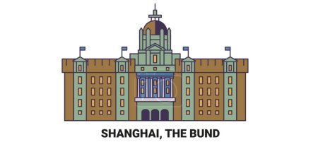 Illustration for China, Shanghai, The Bund, travel landmark line vector illustration - Royalty Free Image