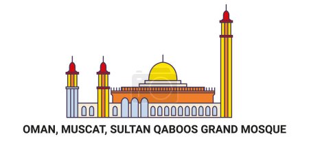 Illustration for Oman, Muscat, Sultan Qaboos Grand Mosque, travel landmark line vector illustration - Royalty Free Image