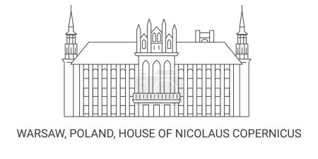 Illustration for Poland, Warsaw, House Of Nicolaus Copernicus, travel landmark line vector illustration - Royalty Free Image