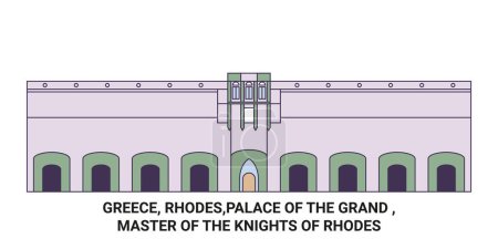 Ilustración de Grecia, Rodas, Palacio de la Gran, Maestro De Los Caballeros De Rodas viaje hito línea vector ilustración - Imagen libre de derechos