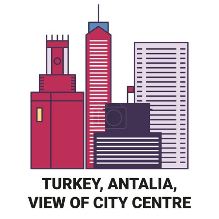 Illustration for Turkey, Antalia, View Of City Centre travel landmark line vector illustration - Royalty Free Image