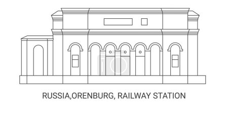 Téléchargez les illustrations : Russie, Orenbourg, Gare ferroviaire, illustration vectorielle de ligne de repère de voyage - en licence libre de droit