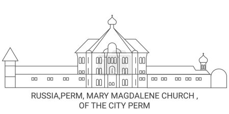 Illustration for Russia,Perm, Mary Magdalene Church , Of The City Perm travel landmark line vector illustration - Royalty Free Image