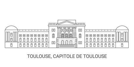 Téléchargez les illustrations : France, Toulouse, Capitole De Toulouse, illustration vectorielle de ligne historique de voyage - en licence libre de droit