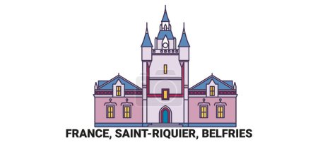 Illustration for France, Saintriquier, Belfries travel landmark line vector illustration - Royalty Free Image