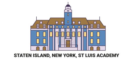 Téléchargez les illustrations : États-Unis, Staten Island, New York, St Luis Academy illustration vectorielle de ligne de voyage - en licence libre de droit