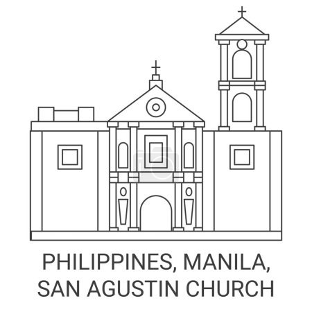 Ilustración de Filipinas, Manila, Iglesia de San Agustín recorrido hito línea vector ilustración - Imagen libre de derechos