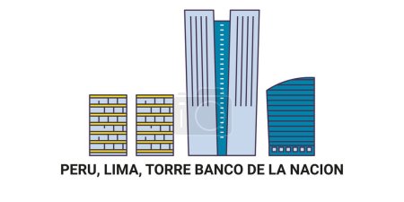 Illustration for Peru, Lima, Torre Banco De La Nacion travel landmark line vector illustration - Royalty Free Image
