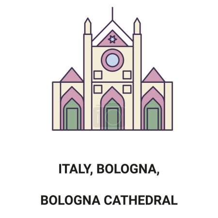 Téléchargez les illustrations : Italie, Bologne, Cathédrale de Bologne illustration vectorielle de ligne de voyage historique - en licence libre de droit
