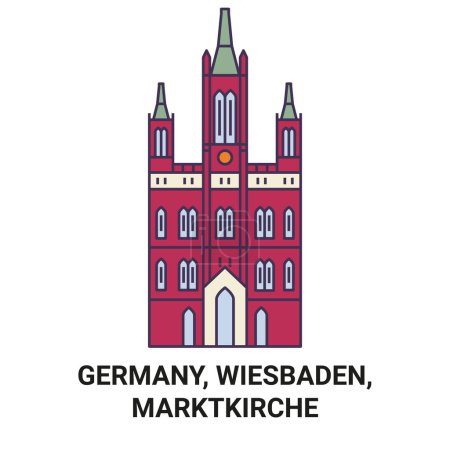 Ilustración de Alemania, Wiesbaden, Marktkirche recorrido hito línea vector ilustración - Imagen libre de derechos
