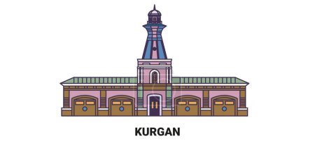 Illustration for Russia, Kurgan travel landmark line vector illustration - Royalty Free Image