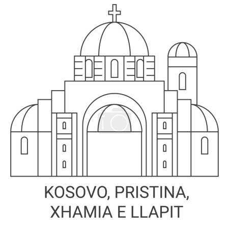 Ilustración de Kosovo, Pristina, Xhamia E Llapit recorrido hito línea vector ilustración - Imagen libre de derechos