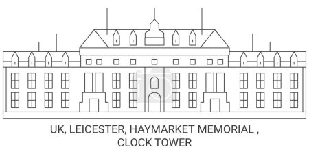 Téléchargez les illustrations : Angleterre, Leicester, Haymarket Memorial, Horloge Tour Voyage ligne vectorielle illustration - en licence libre de droit