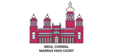 Illustration for India, Chenna, Madras High Court travel landmark line vector illustration - Royalty Free Image