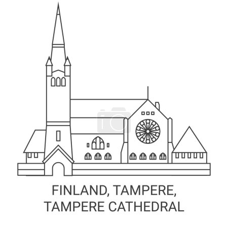 Illustration for Finland, Tampere, Tampere Cathedral travel landmark line vector illustration - Royalty Free Image