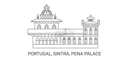 Ilustración de Portugal, Sintra, Palacio de Pena, ilustración de vector de línea hito de viaje - Imagen libre de derechos