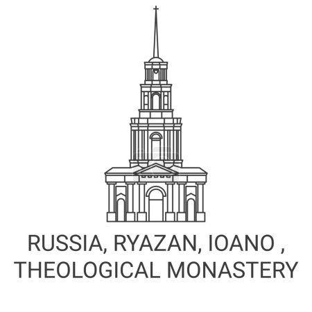 Ilustración de Rusia, Ryazan, Ioano, Monasterio teológico recorrido hito línea vector ilustración - Imagen libre de derechos