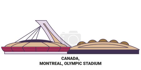 Téléchargez les illustrations : Illustration vectorielle de ligne de voyage du Canada, Montréal, stade olympique - en licence libre de droit