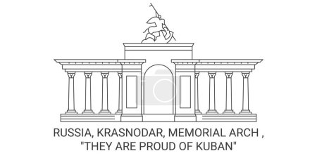 Téléchargez les illustrations : Russie, Krasnodar, voûte commémorative, ils sont fiers de Kuban Voyage illustration vectorielle ligne repère - en licence libre de droit
