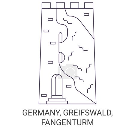 Illustration for Germany, Greifswald, Fangenturm travel landmark line vector illustration - Royalty Free Image