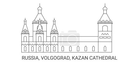 Téléchargez les illustrations : Russie, Volgograd, Cathédrale de Kazan, illustration vectorielle de ligne de repère de voyage - en licence libre de droit