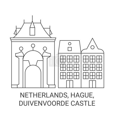 Téléchargez les illustrations : Pays-Bas, La Haye, Château de Duivenvoorde illustration vectorielle de ligne de voyage - en licence libre de droit