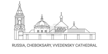 Illustration for Russia, Cheboksary, Vvedensky Cathedral, travel landmark line vector illustration - Royalty Free Image